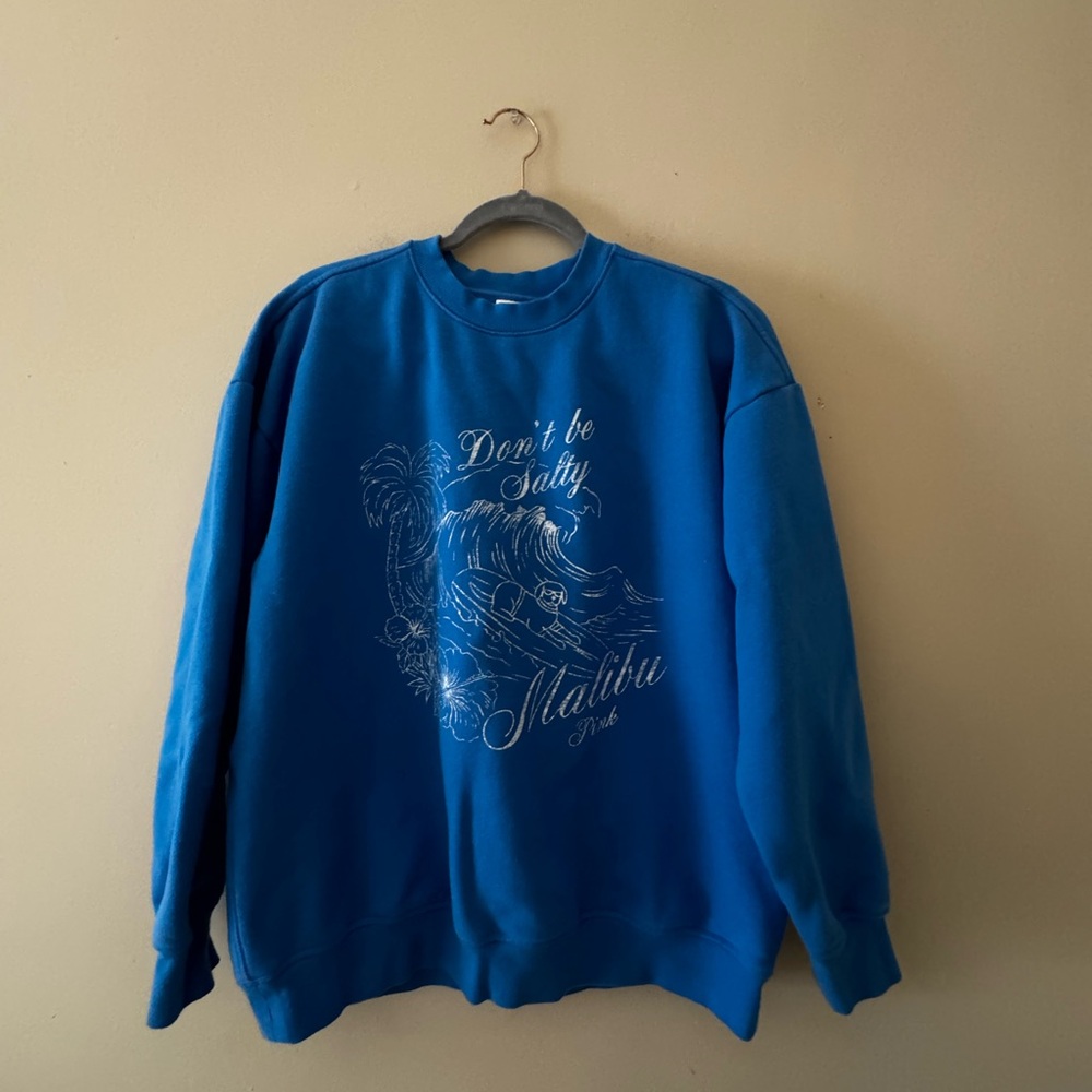 PINK Victoria's Secret Blue Graphic Men's Crewneck Sweater